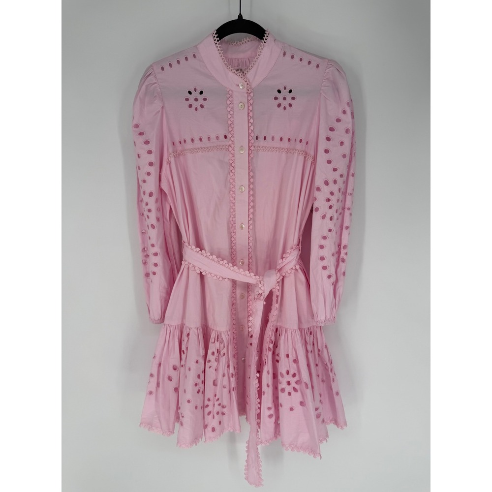 AVEC LES FILLES COTTON BRODERIE ANGLAISE BELTED SHIRT DRESS BALLET PINK SZ 8 NWT